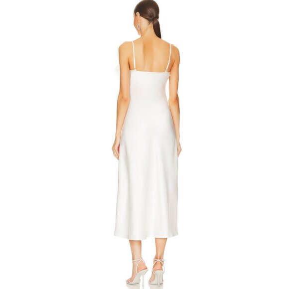 Line & Dot Kimi Dress Size Medium Feather Trim Satin MSRP $184 New Without Tags - Picture 4 of 17